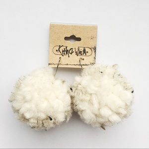 NWT White and Black Speckled Pom Earrings